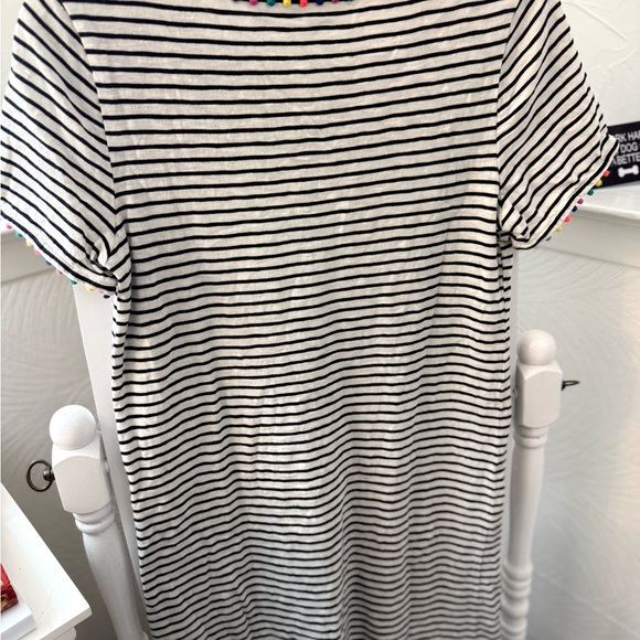 Boden Striped Tee shirt dress with Colorful Pom-Pom Detail - Picture 3 of 4